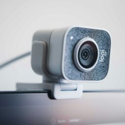 black and silver speaker on white table